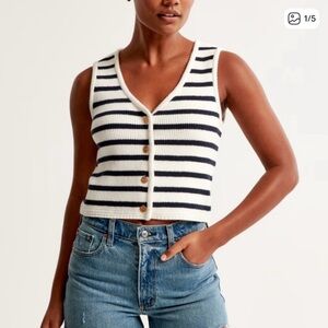 Abercrombie & Fitch Navy and White Striped Vest Top